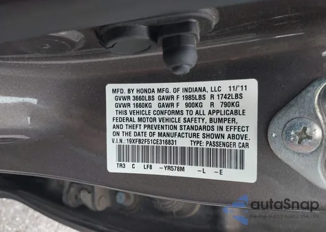 2012 Honda Civic Lx from USA, damaged, VIN 19XFB2F51CE316831